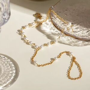 Anthropologie 18K Gold Stainless Steel Waterproof Pearl Finger Bracelet